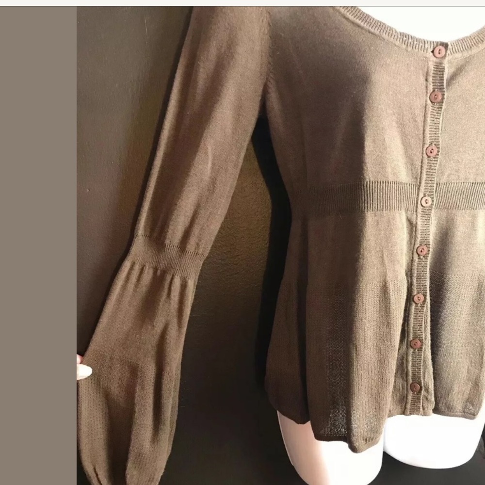 Anthro GUINEVERE Brown Cardigan Sweater Light Knit - Picture 3 of 6